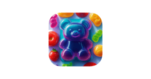CandyFit app showing colorful calorie tracking interface with gummy bear mascot